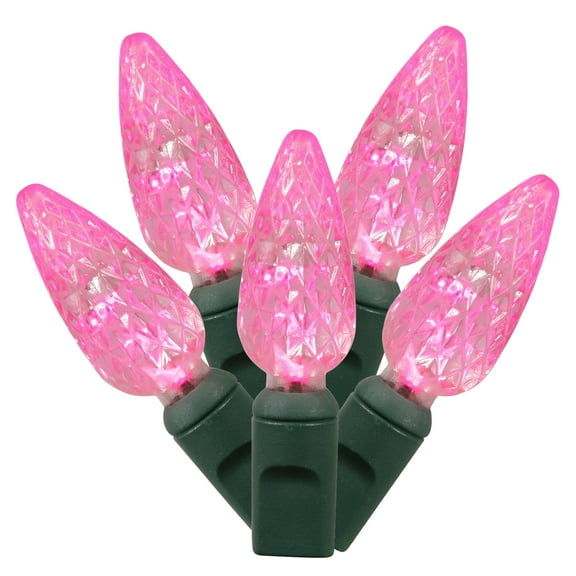 Vickerman 50 Pink C6 LED Light on Green Wire, 25' Christmas Single Mold Light Strand