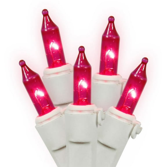 Vickerman 50 Pink Mini Light Set on White Wire, 16' Christmas Light Strand