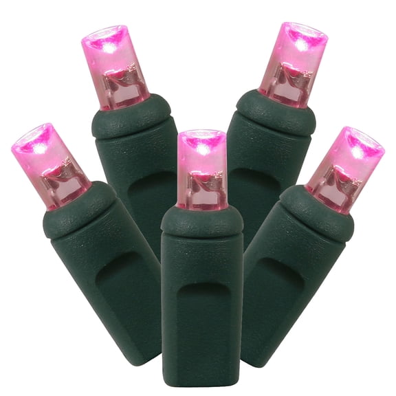 Vickerman 50 Pink Twinkle Wide Angle LED Light on Green Wire, 25' Christmas Light Strand