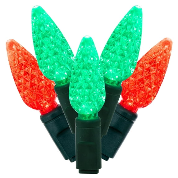 Vickerman 50 Red-Green C6 LED Light on Green Wire, 25' Christmas Single Mold Light Strand