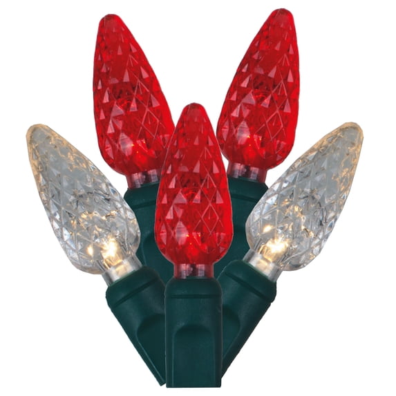 Vickerman 50 Red-Warm White C6 LED Light on Green Wire, 25' Christmas Single Mold Light Strand