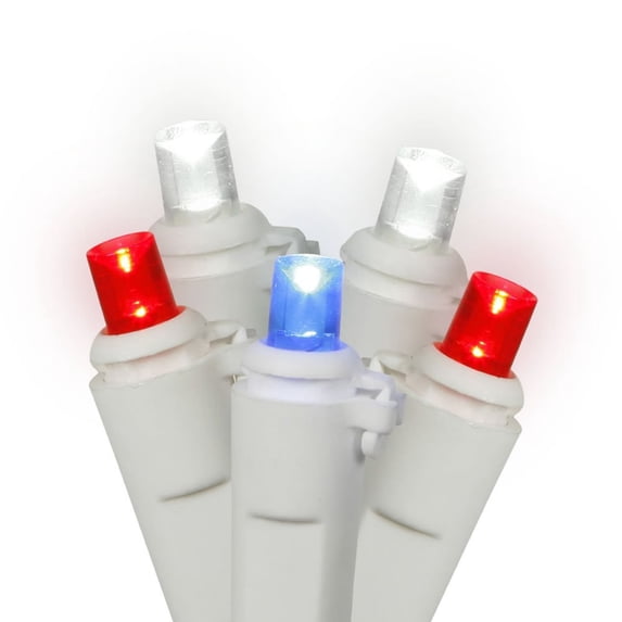 Vickerman 50 Red-White-Blue Wide Angle LED Light on White Wire, 25' Light Strand.