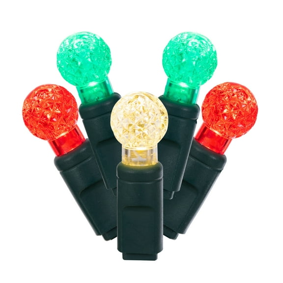Vickerman 50 Red-White-Green G12 LED Light on Green Wire, 25' Christmas Single Mold Light Strand