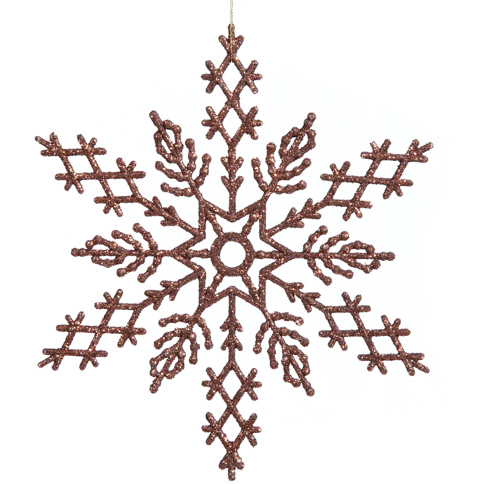 Mocha Glitter Shatterproof Plastic Snowflake Ornaments, Set of 12