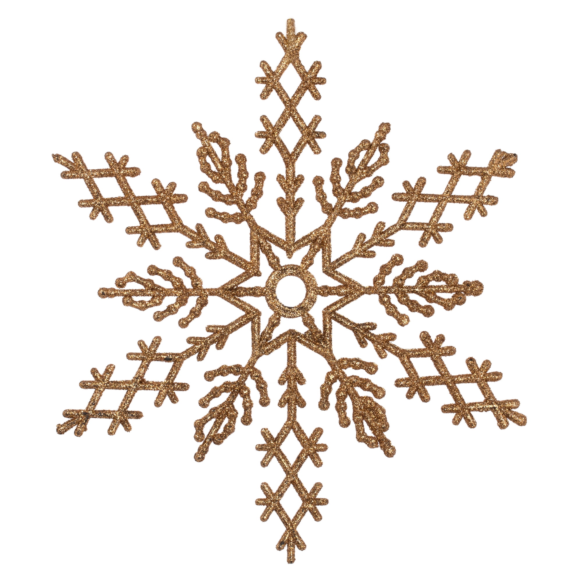 Rose Gold Glitter Shatterproof Plastic Snowflake Ornaments, Set of 12