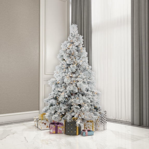 Vickerman 6.5' Flocked Alberta Artificial Christmas Tree, Warm White LED Lights
