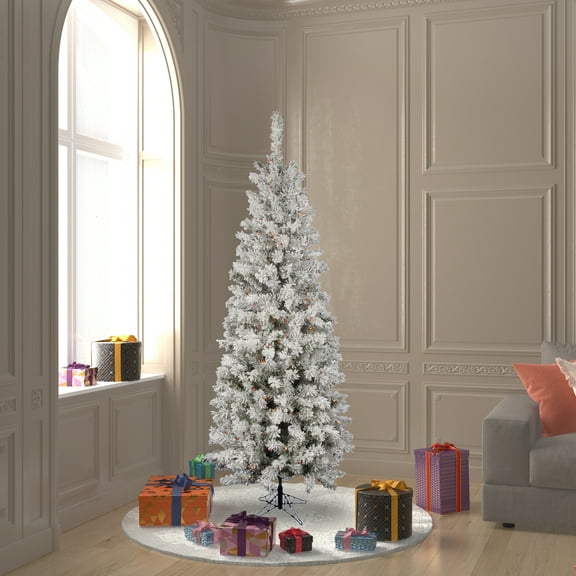 Vickerman 6.5' Flocked Pacific Artificial Christmas Tree, Multi-Colored LED Lights
