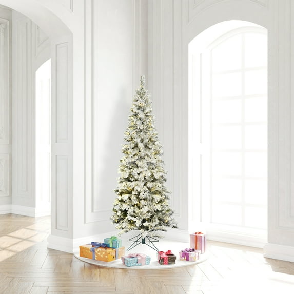 Vickerman 6.5' Flocked Pacific Pencil Artificial Christmas Tree with Warm White LED Lights