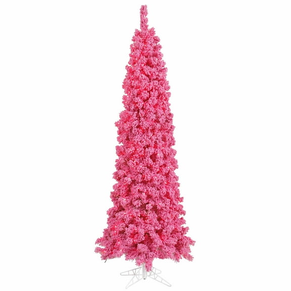 Vickerman 6.5' Flocked Pink Pencil Fir Artificial Christmas Tree, Pink Dura-lit LED Lights
