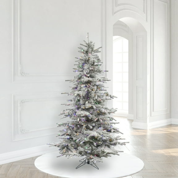 Vickerman 6.5' Flocked Sierra Fir Artificial Christmas Tree, Multi-Colored LED Dura-Lit lights