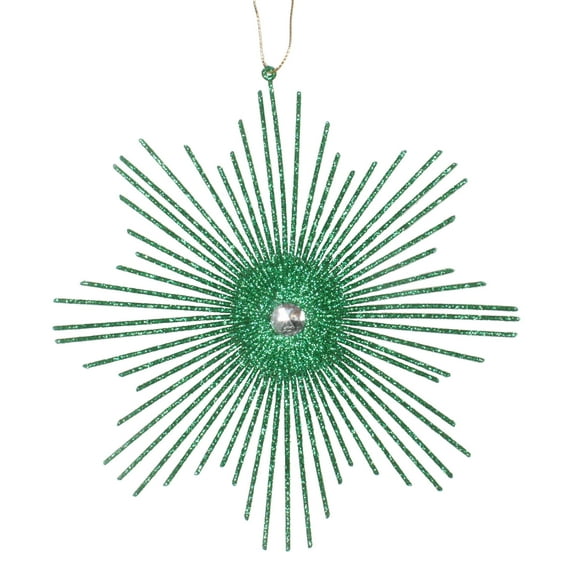 Vickerman 6.5" Green Snowflake Burst Glitter Christmas Ornament, 6 per Bag