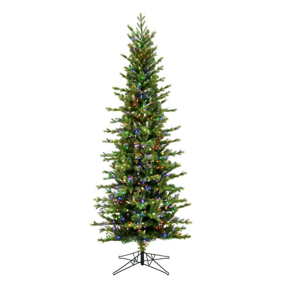 Vickerman 6.5' x 35" Moutauk Pine Artificial Christmas Pencil Tree, Multi-colored Dura-Lit LED lights