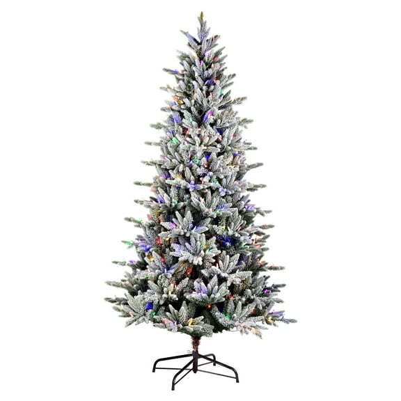 Vickerman 6.5' x 38" Flocked Vail Pine Artificial Christmas Tree, Multi-colored Dura-Lit® LED Lights