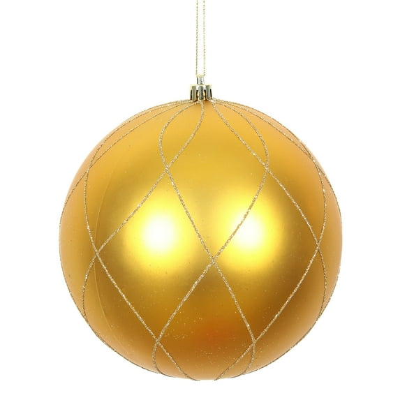 Vickerman 6" Antique Gold Matte and Glitter Swirl Ball Ornament, 3 per Box