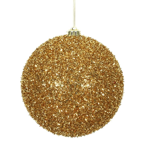 Vickerman 6" Antique Gold Tinsel Ball Ornament, 2 per Bag