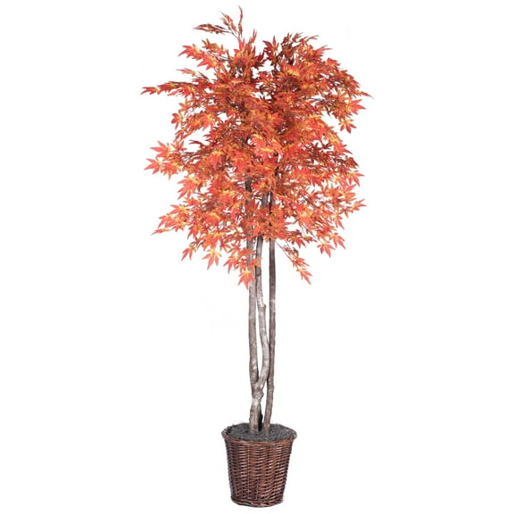 Vickerman 6' Artificial Orange Maple Deluxe, Rattan Basket