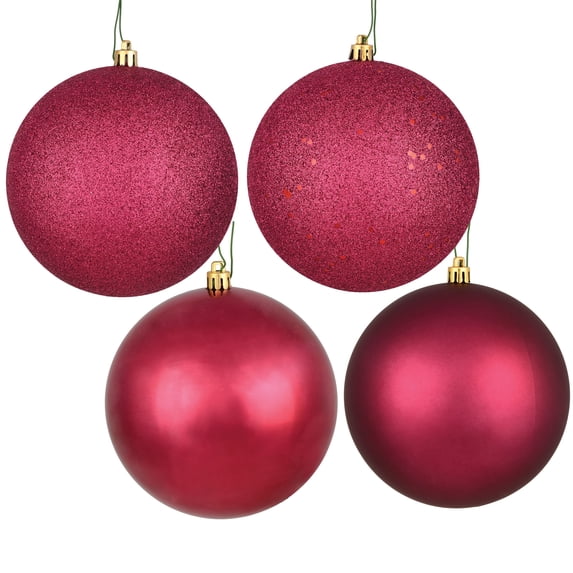 Vickerman 6" Berry Red 4-Finish Ball Ornament Assortment, 4 per Box