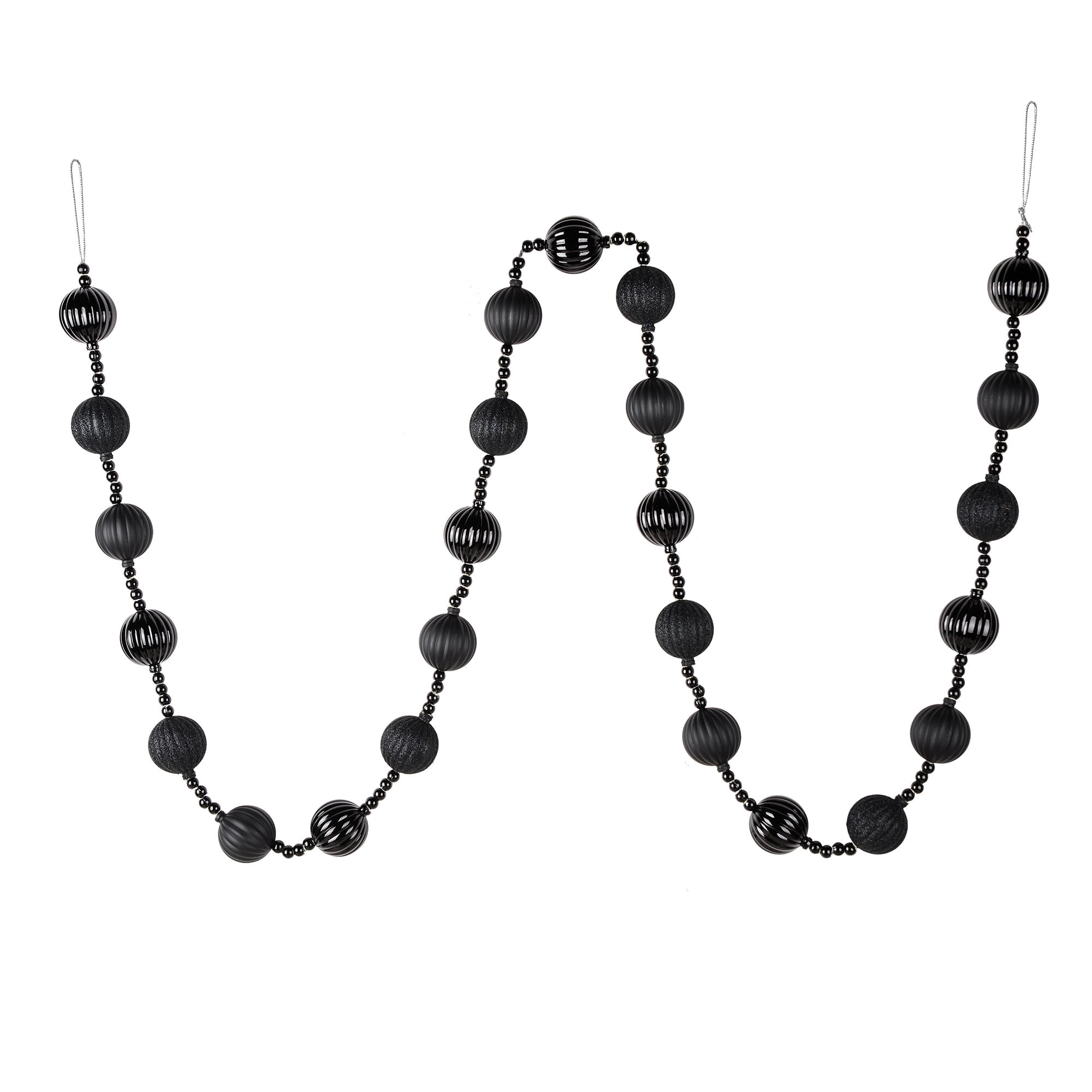 6' Black Shatterproof Plastic Stripe Ball Ornament Garland
