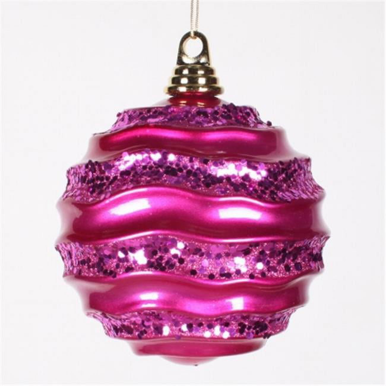 Vickerman 33586 - 6" Cerise Candy Glitter Wave Ball Christmas Tree Ornament (M132009)
