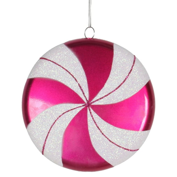 Vickerman 6" Cerise-White Swirl Flat Candy Christmas Ornament