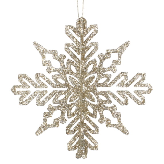 Vickerman 6" Champagne 3D Glitter Snowflake Christmas Ornament, Set of 3