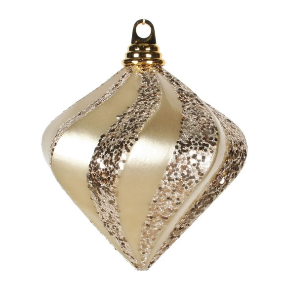 Vickerman 6'' Champagne Candy/Glitter Swirl Diamond Christmas Ornament