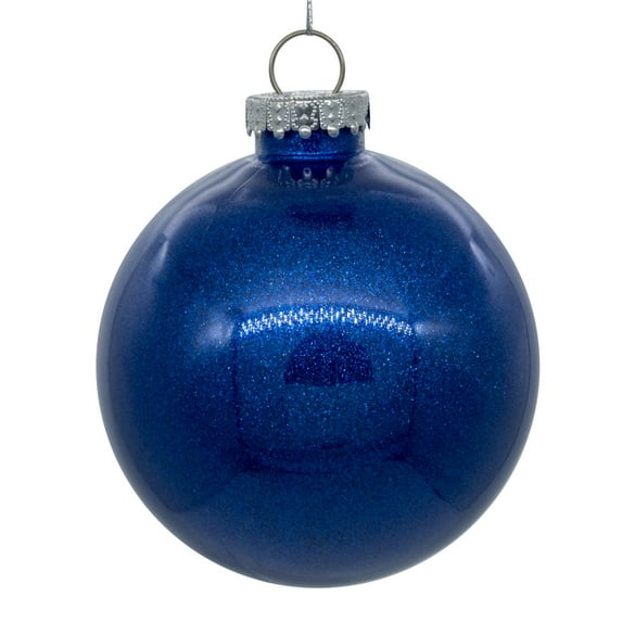 Vickerman 6" Clear Ball Christmas Ornament with Blue Glitter Interior, 4 Pieces per bag