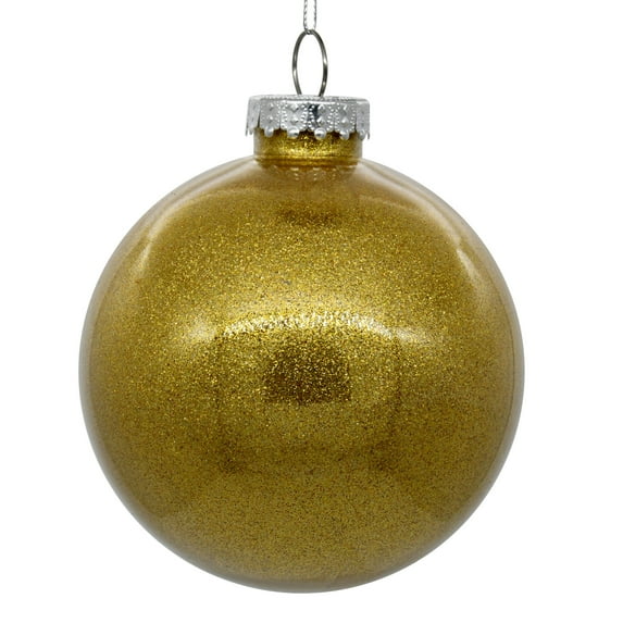 Vickerman 6" Clear Ball Christmas Ornament with Honey Gold Glitter Interior, 4 Pieces per bag