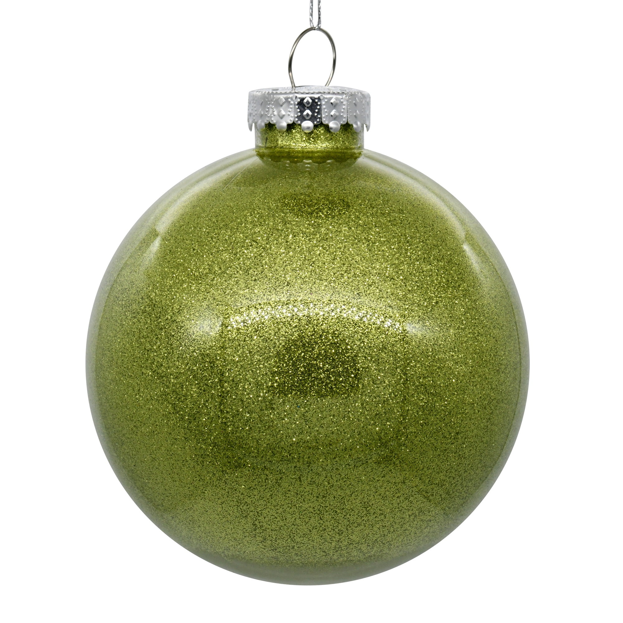 Vickerman 6" Clear Ball Christmas Ornament with Lime Glitter Interior, 4 Pieces per bag