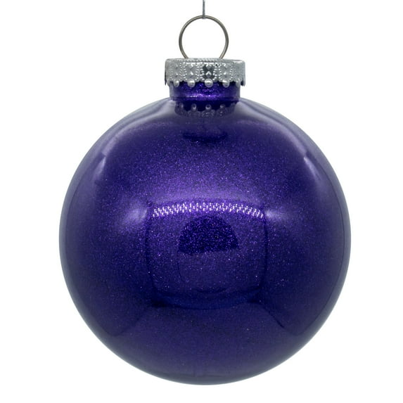 Vickerman 6" Clear Ball Christmas Ornament with Purple Glitter Interior, 4 Pieces per bag