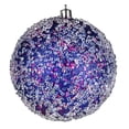 thumbnail image 1 of Vickerman 6" Cobalt Blue Glitter Hail Ball Drilled Wired 4/Bag. These ornaments feature a drilled cap with looped wire to ensure that decorating is a breeze. They are made with plastic to reduce the l, 1 of 1