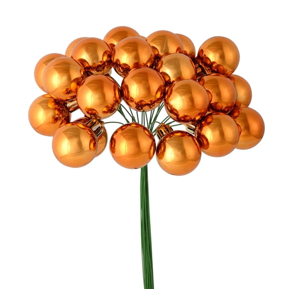 Vickerman 6" Copper Shiny Ball Pick. This shiny ball pick features 24 ornaments. Each measures 1 inch and is attached to green floral wire.