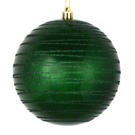 Vickerman 6" Emerald Candy Finish Ball Ornament with Glitter Lines, 3 per Bag