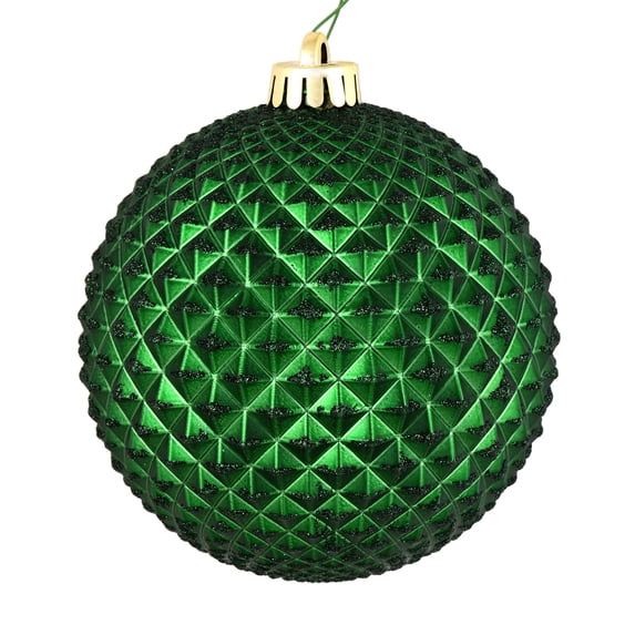 Vickerman 6" Emerald Durian Glitter Ball Ornament, 4 per Bag