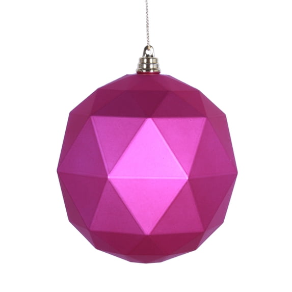 Vickerman 6" Fuchsia Geometric Ball Ornament Featuring a Matte Finish. Comes 4 per bag