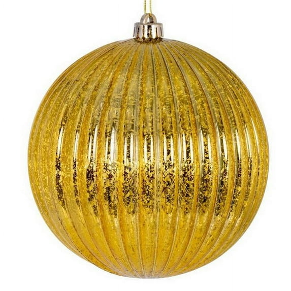 Vickerman 6" Gold Shiny Lined Mercury Ball Ornament, 4 per bag.