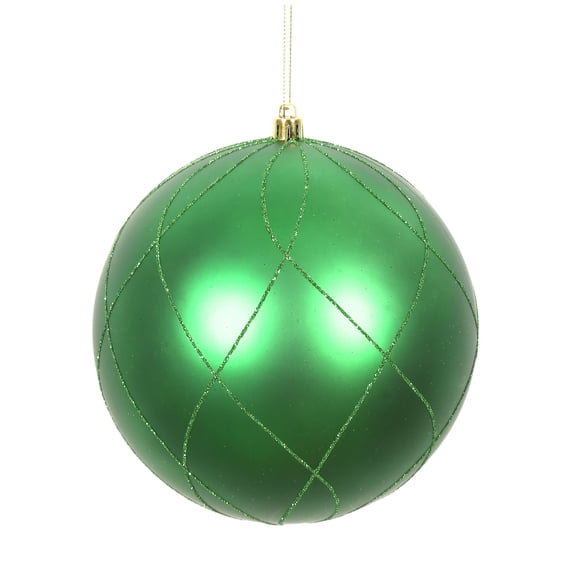 Vickerman 6" Green Matte and Glitter Swirl Ball Ornament, 3 per Box