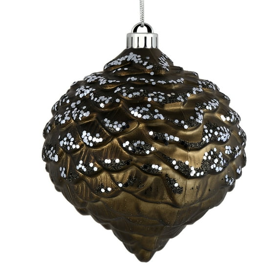 Vickerman 6" Gunmetal Glitter Ornament. This ornament features a matte embossed top with glitter accents and a shiny bottom. The variety of finishes on this ornament creates elegance that will complem