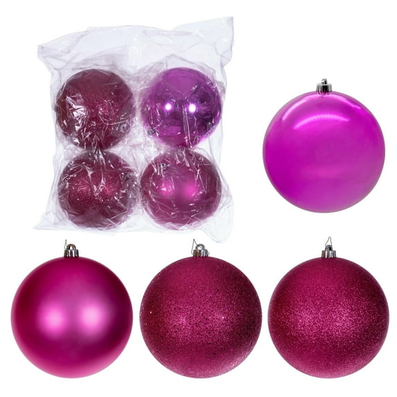 Vickerman 6" Hot Pink 4-Finish Ball Ornament, 4 per bag.