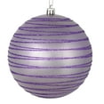 thumbnail image 1 of Vickerman 6" Lavender Candy Finish Ball Ornament with Glitter Lines, 3 per Bag, 1 of 3