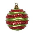 thumbnail image 1 of Vickerman 6" Lime and Red Stripe Candy Finish Wave Ball Christmas Ornament with Glitter Accents, 1 of 2