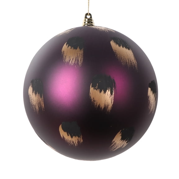 Vickerman 6" Matte Plum Ball Ornament with Gold and Black Brush Strokes, 2 per bag.