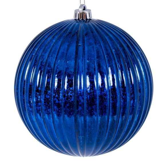 Vickerman 6" Midnight Blue Shiny Lined Mercury Ball Ornament, 4 per bag.