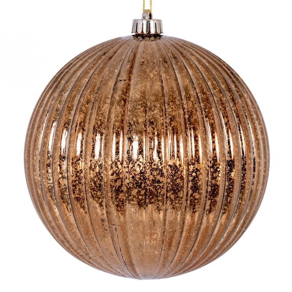 Vickerman 6" Mocha Shiny Lined Mercury Ball Ornament, 4 per bag.