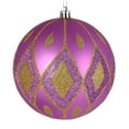 thumbnail image 1 of Vickerman 6" Orchid Matte Ball with Glitter Diamond Pattern. Add variety and sparkle to your holiday arrangement with this matte ornament that features a glitter pattern. Includes 3 pieces per bag. Ma, 1 of 1