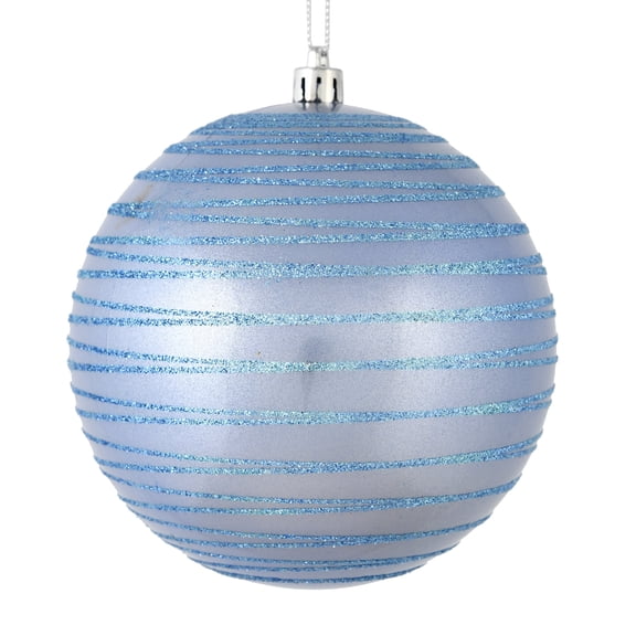 Vickerman 6" Periwinkle Candy Finish Ball Ornament with Glitter Lines, 3 per Bag