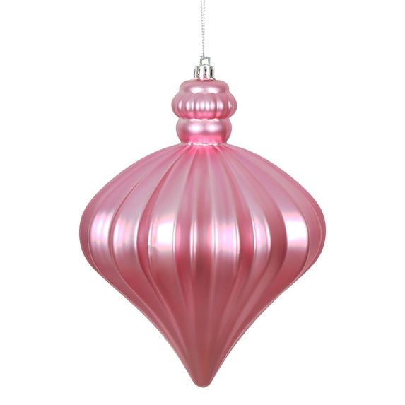 Vickerman 6" Pink Matte Onion Drop Ornament, with drilled and wired caps. Comes 4 per Bag.