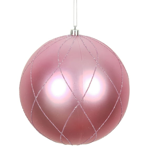 Vickerman 6" Pink Matte and Glitter Swirl Ball Ornament, 3 per Box