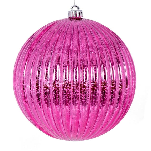 Vickerman 6" Pink Shiny Lined Mercury Ball Ornament, 4 per bag.