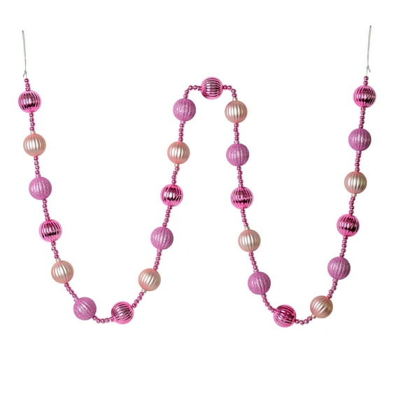 Vickerman 6' Pink Stripe Ball Ornament Christmas Garland